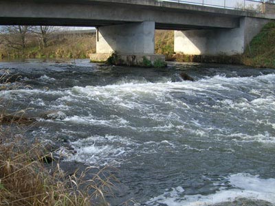 Kante mit Spundwand unter der Unstrutbrücke Kante mit Spundwand unter der Unstrutbrücke